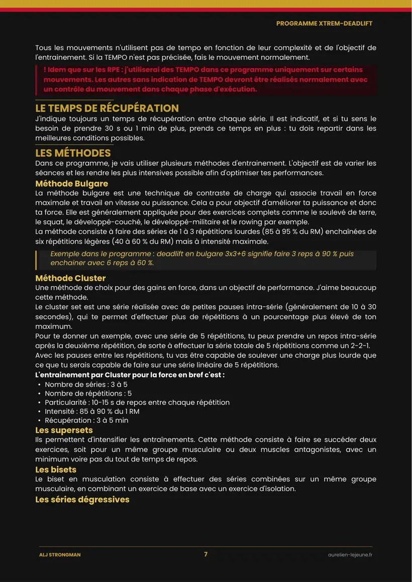 Une page du PDF Programme Xtrem Deadlift